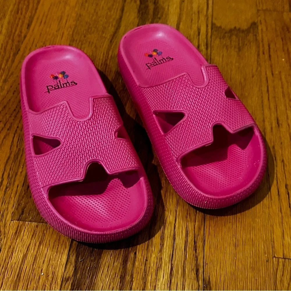 Kids Pink Slide Sandals palms pink size 34